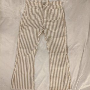 Loft NWT cropped flare jean striped tan white 6 petite high waist